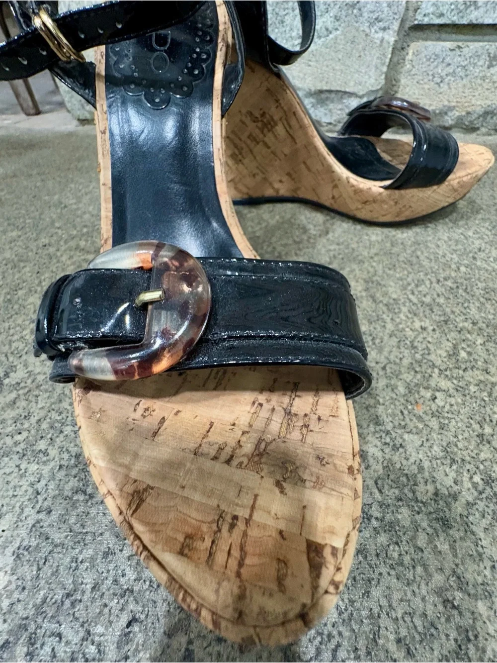 Y2K Women’s Aldo Black Cork Wedge Strappy Sandals - Size 6